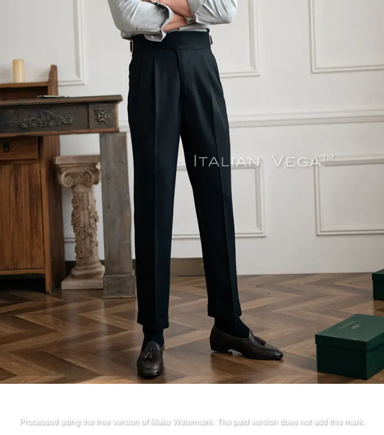 Charcoal Black Classic Buckle Formal Gurkha Pants by ITALIAN VEGA®