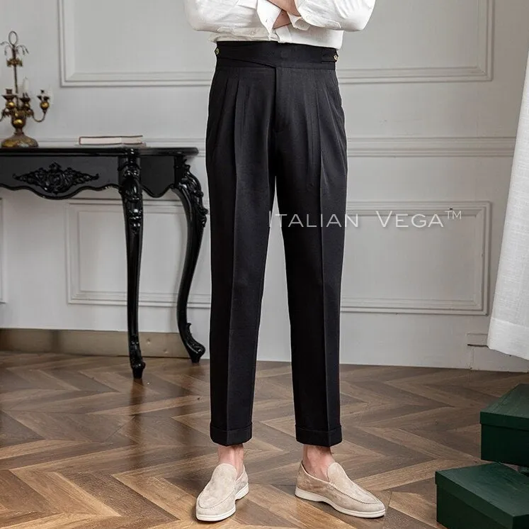 Charcoal Black Classic Buttoned Formal Gurkha Pants by ITALIAN VEGA®