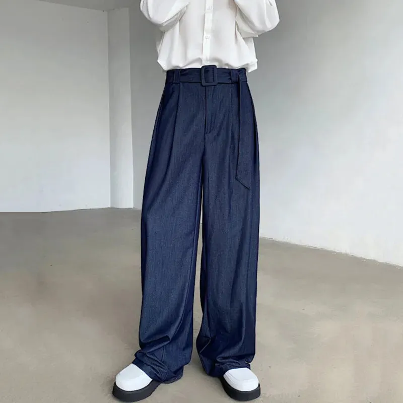 Chic Men's Casual Pants Droop Loose Straight Bottom Wide Leg Solid Color Male Trousers Summer Simple 9C6408