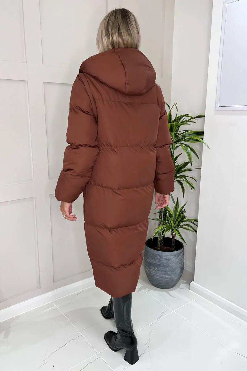 Chocolate 2 in 1 Puffer Coat With Detachable Sleeves