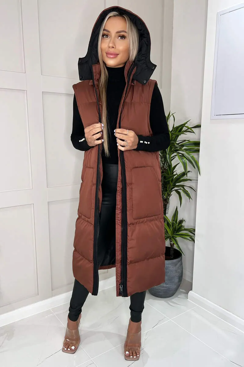 Chocolate 2 in 1 Puffer Coat With Detachable Sleeves