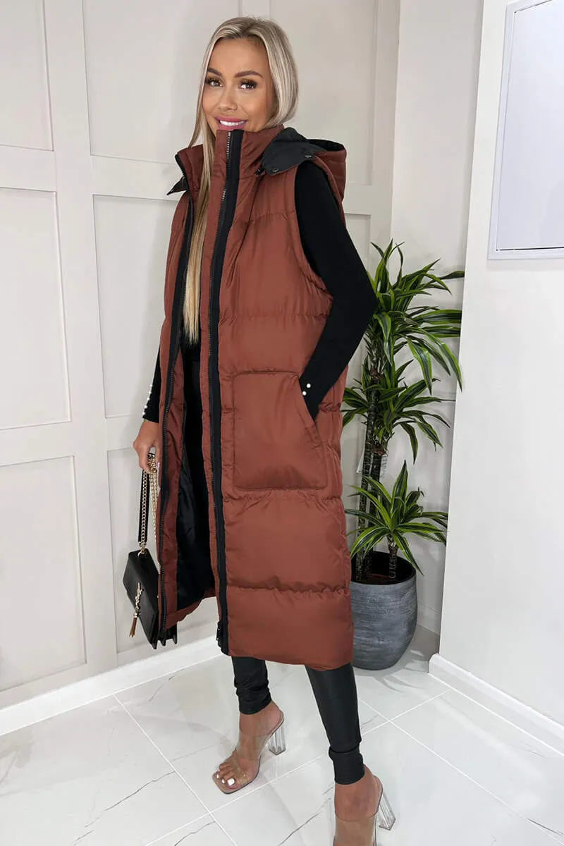 Chocolate 2 in 1 Puffer Coat With Detachable Sleeves