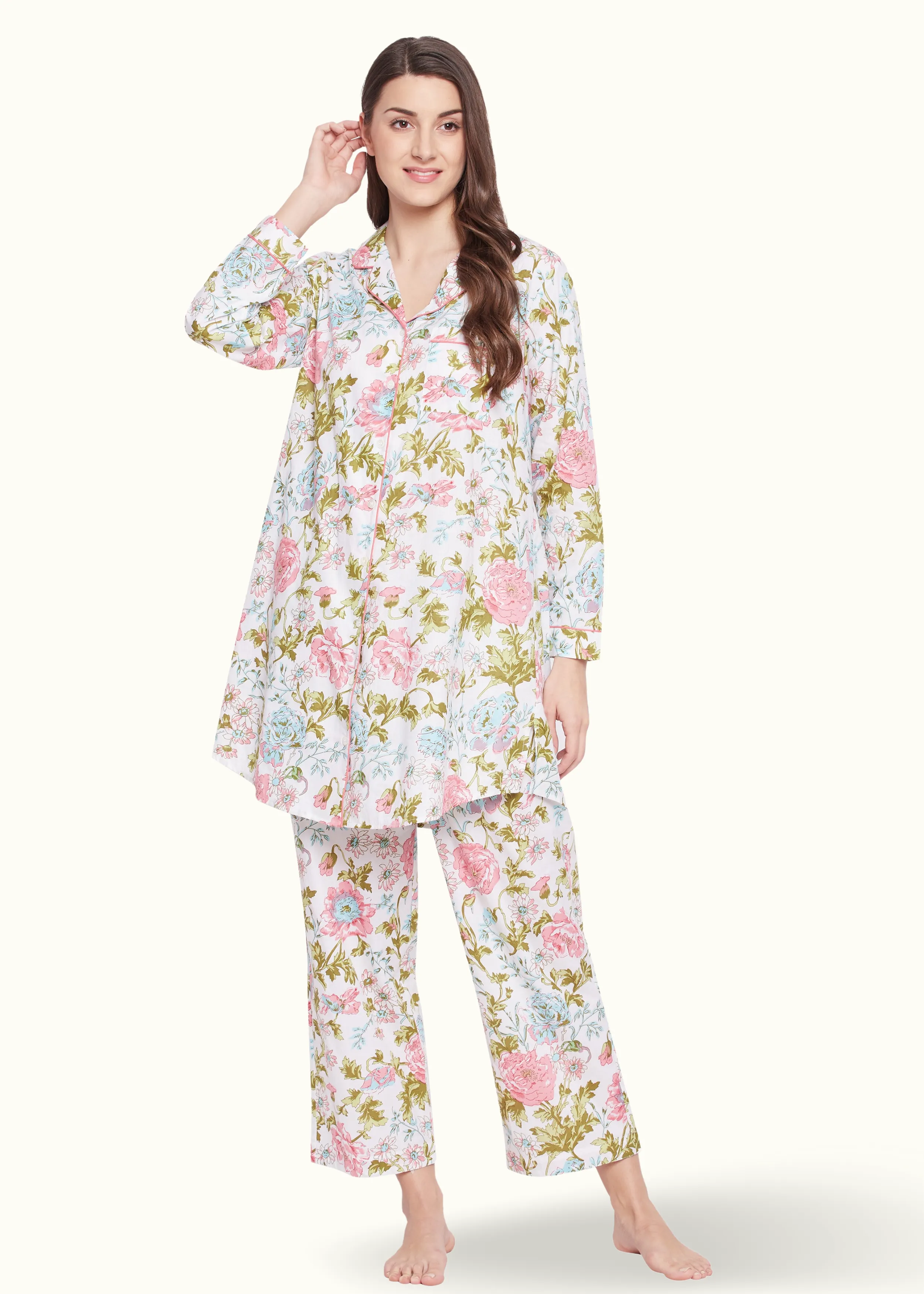 Clare Woven Lounge Pajama Set Night Shirt