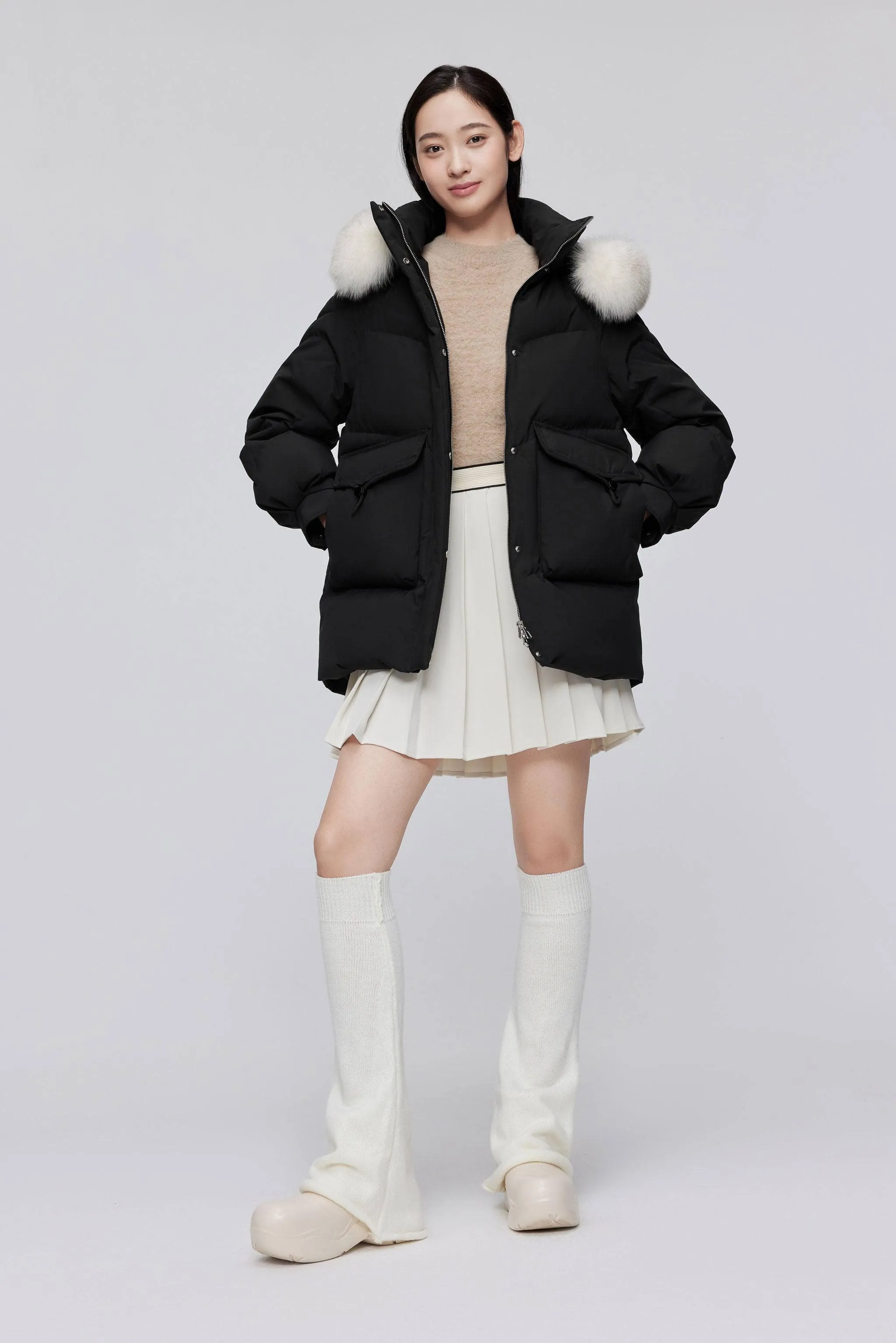 Classic Oversized Down Jacket with Fur 5268