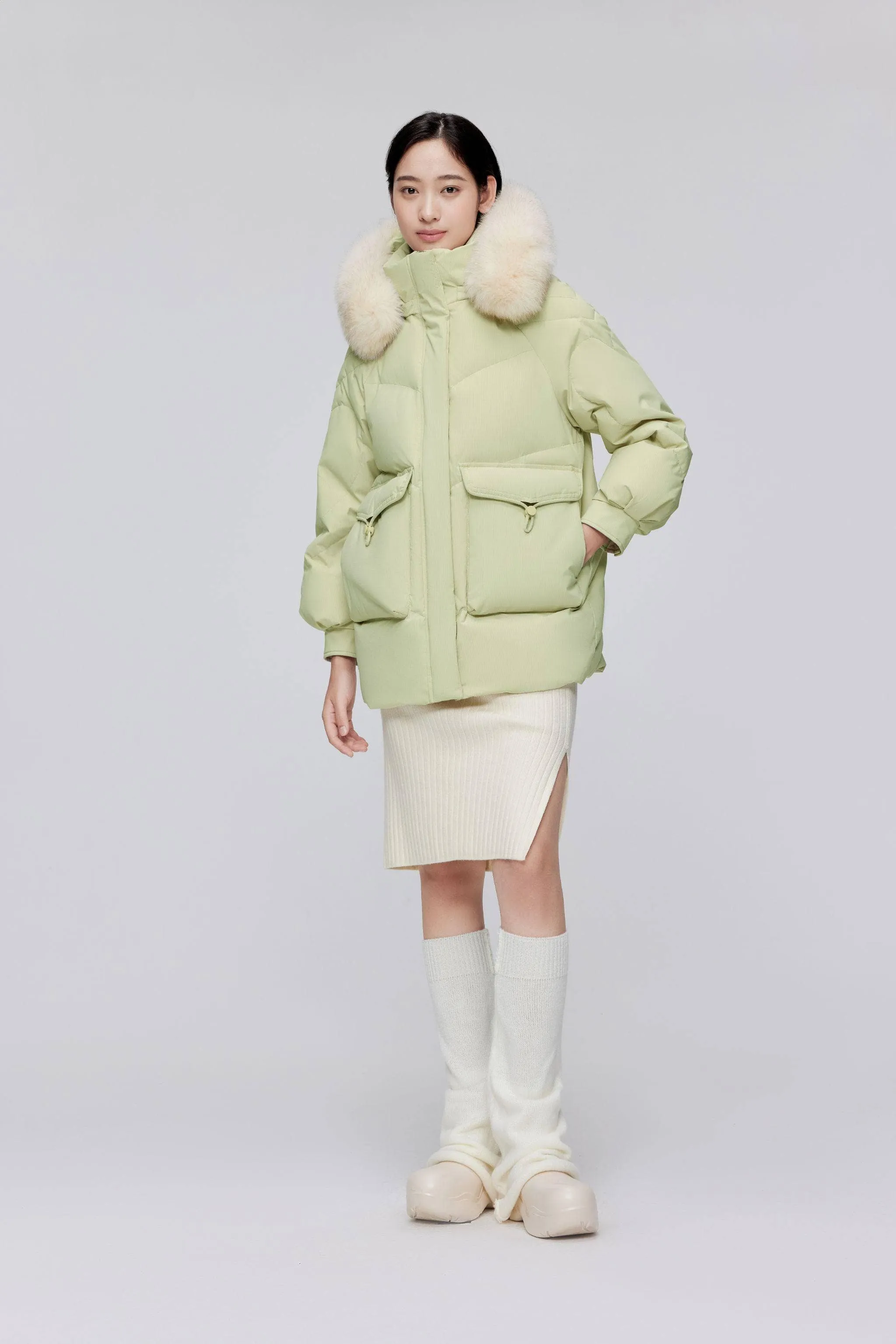 Classic Oversized Down Jacket with Fur 5268