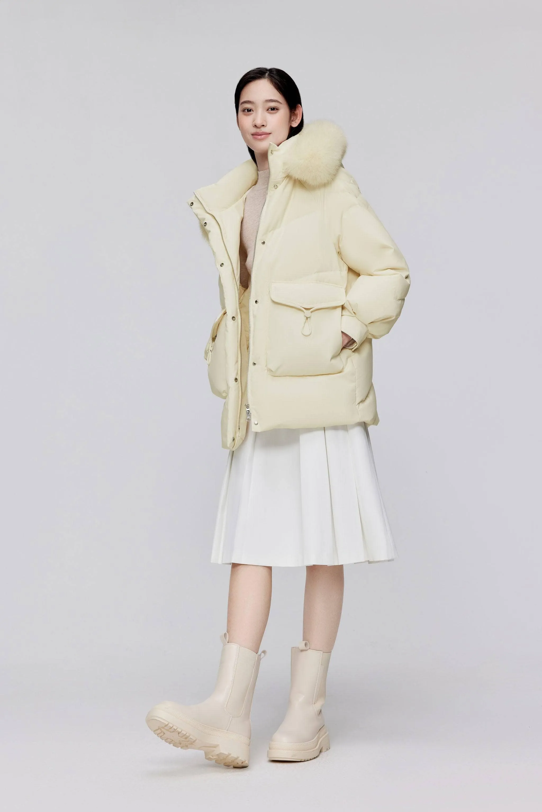 Classic Oversized Down Jacket with Fur 5268