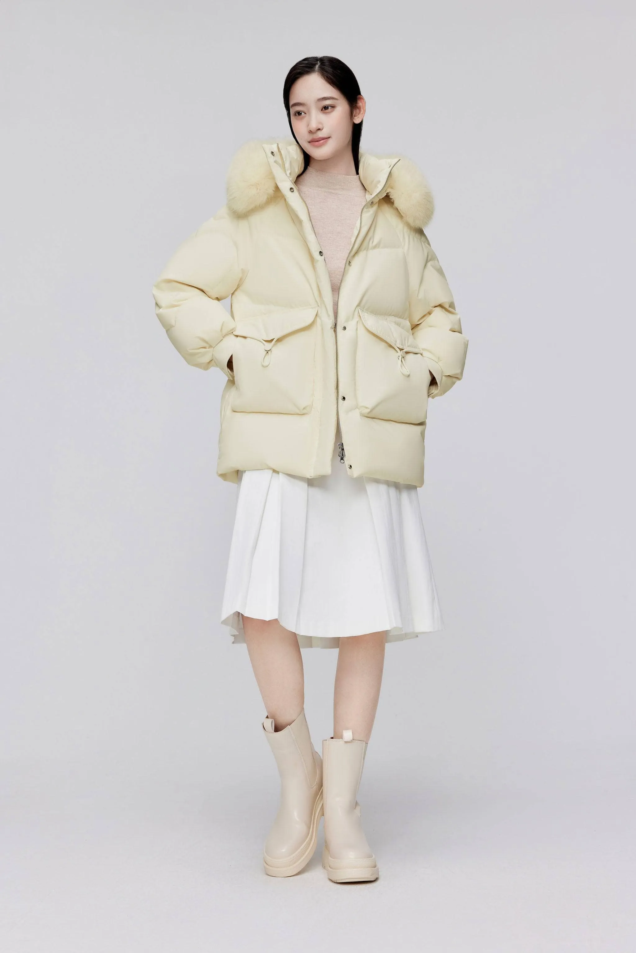 Classic Oversized Down Jacket with Fur 5268