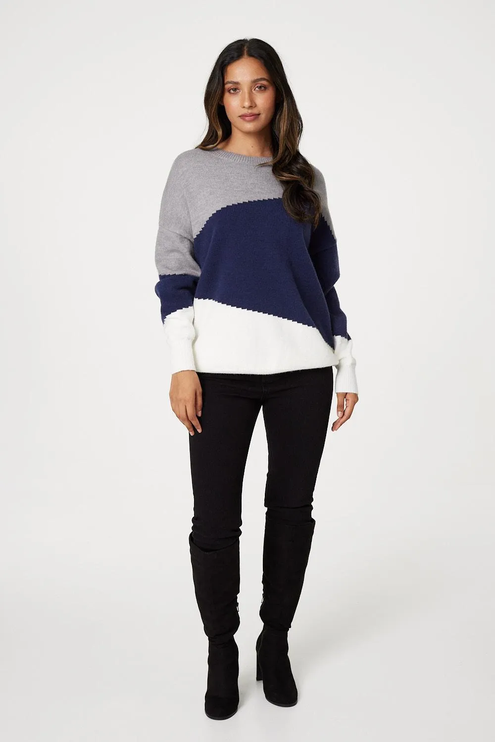 Colour Block Relaxed Knit Sweater