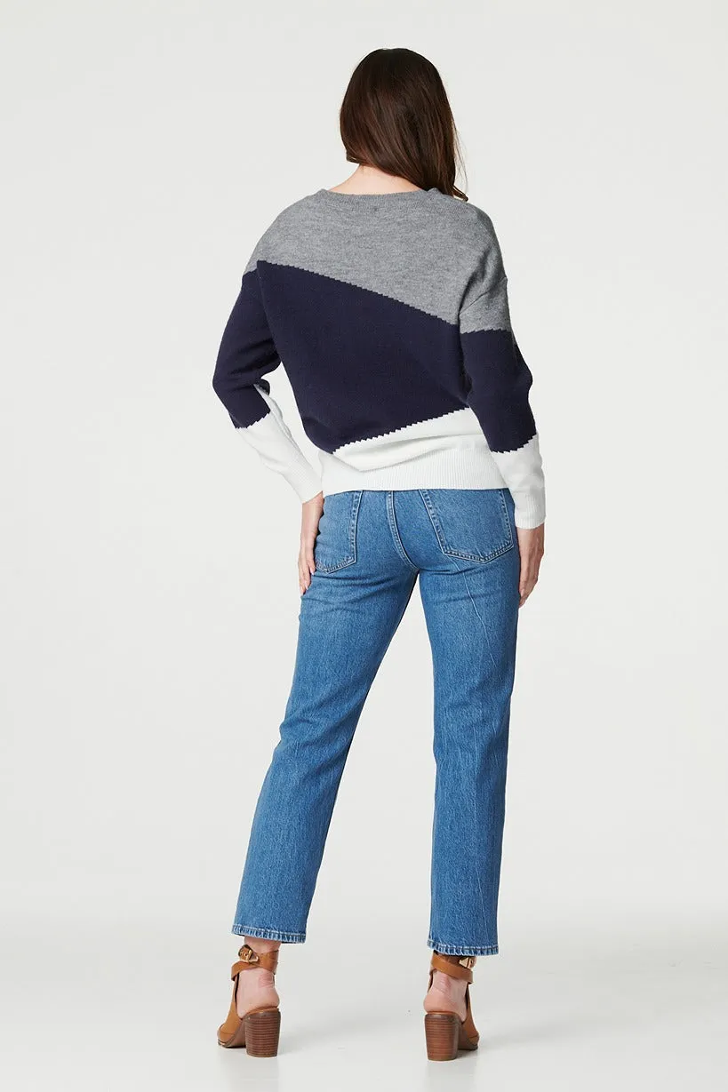 Colour Block Relaxed Knit Sweater