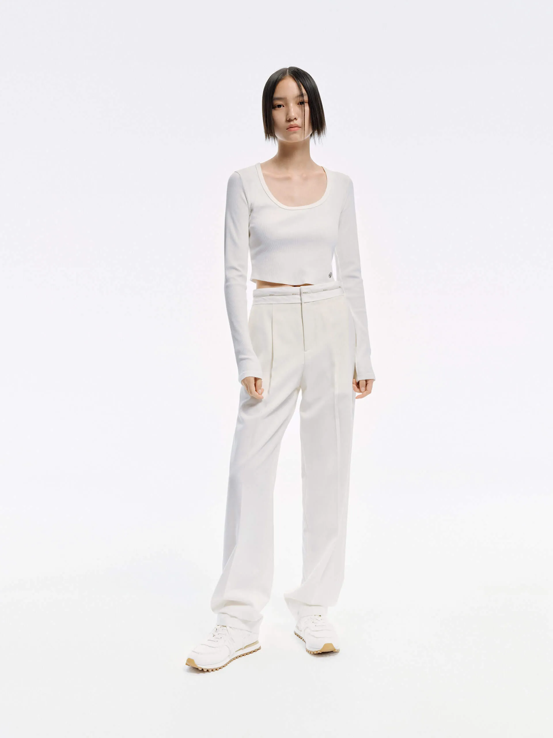 Contrast Waist Straight Pants