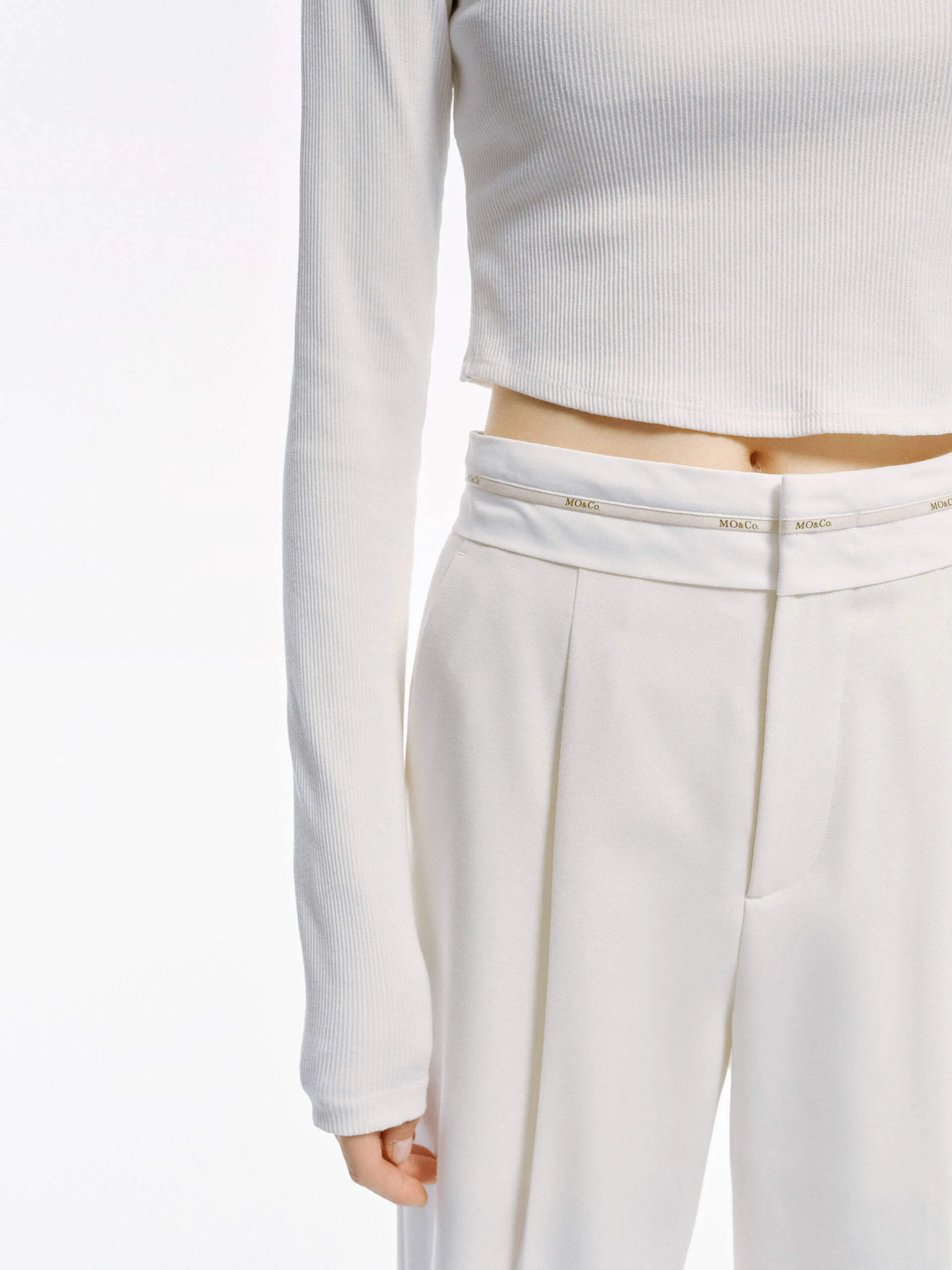 Contrast Waist Straight Pants