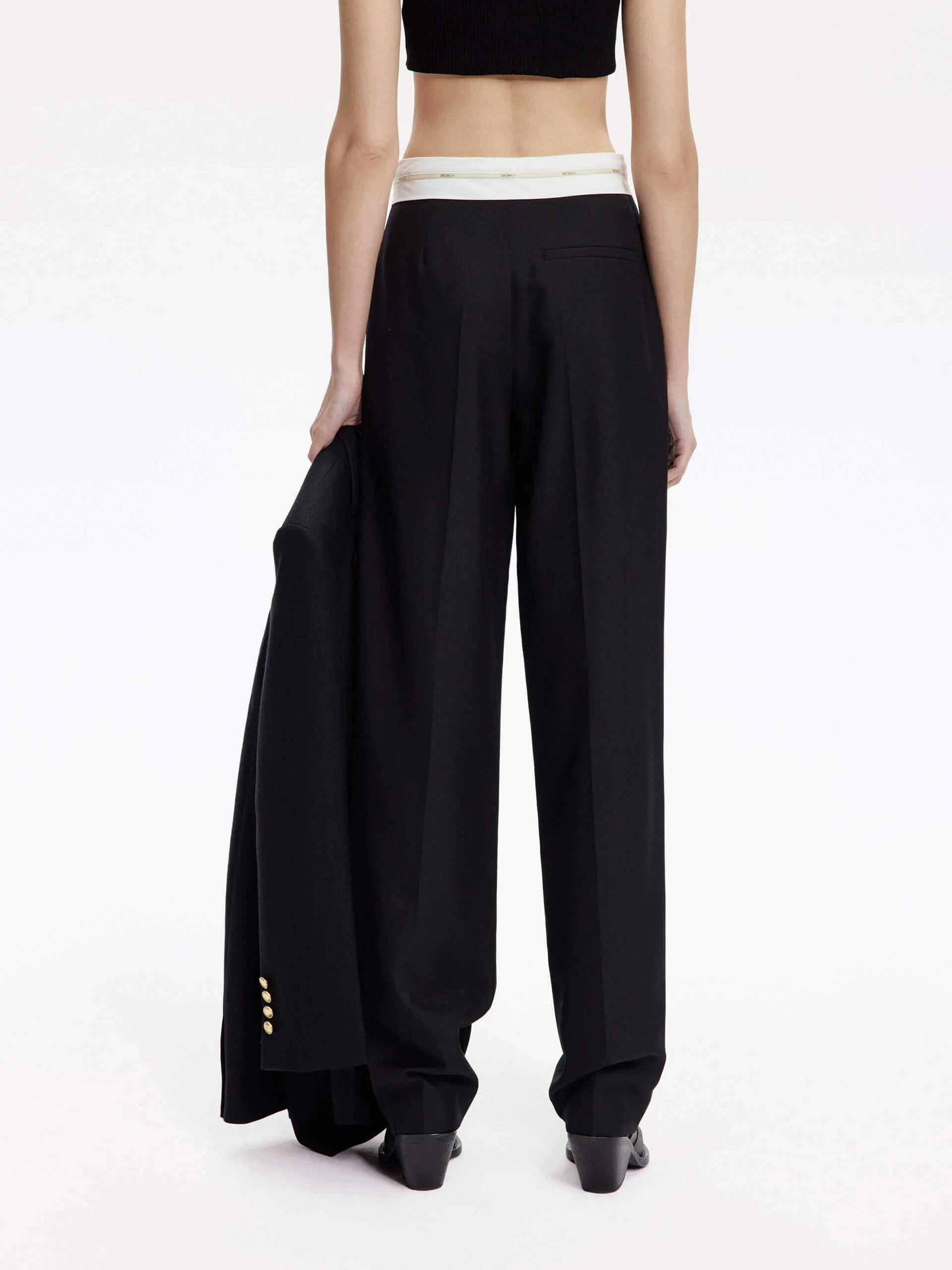 Contrast Waist Straight Pants