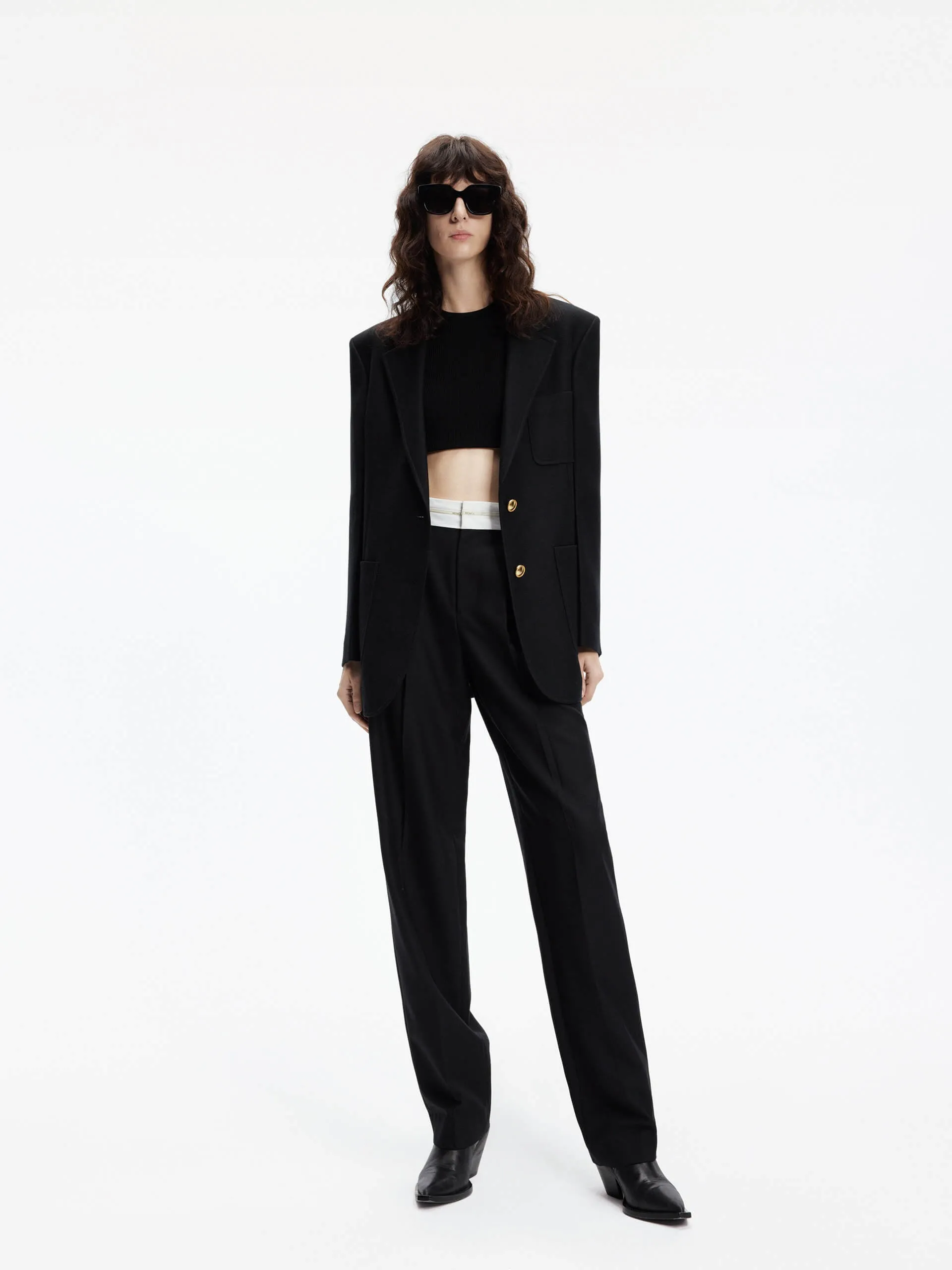 Contrast Waist Straight Pants