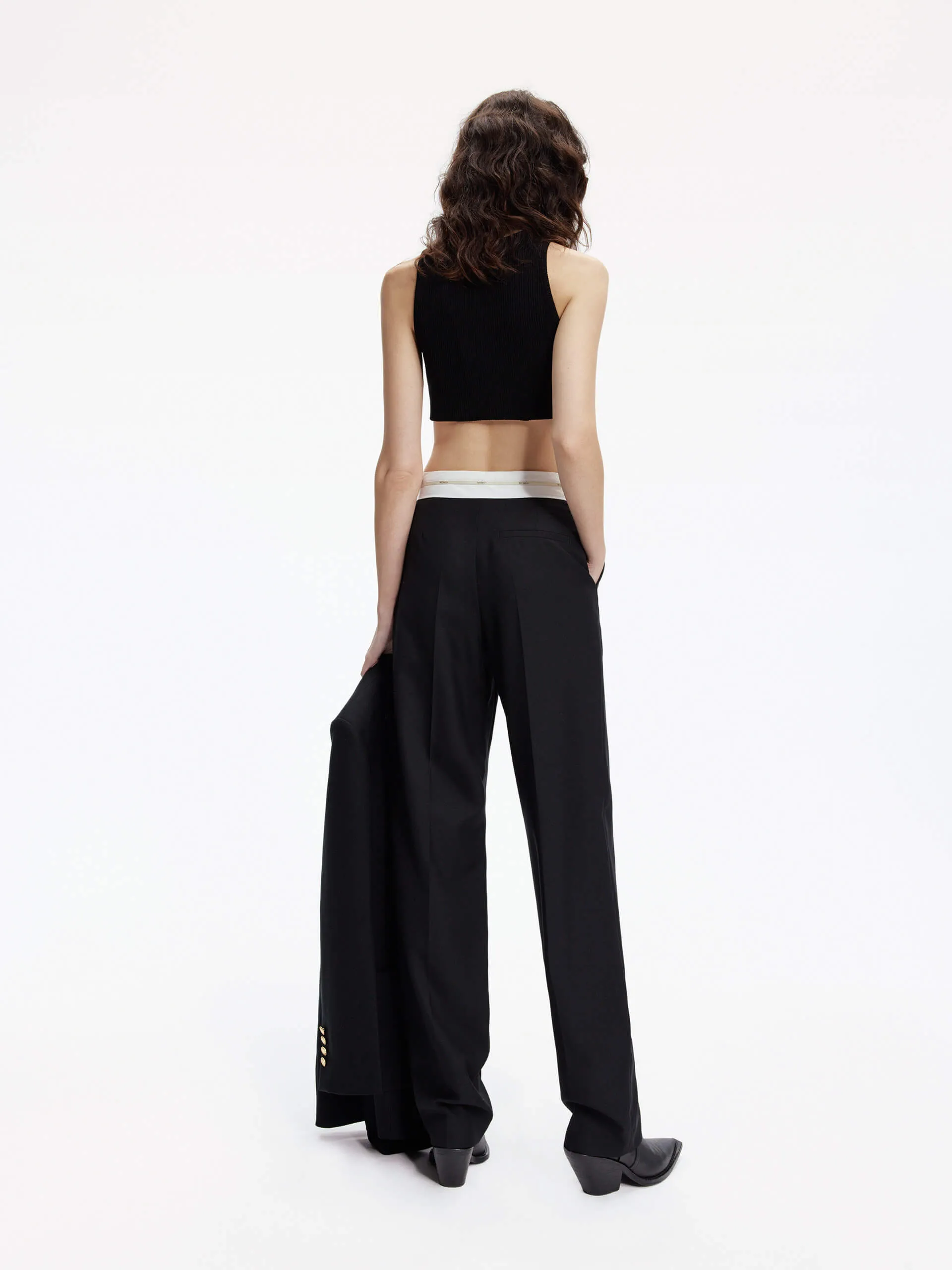 Contrast Waist Straight Pants