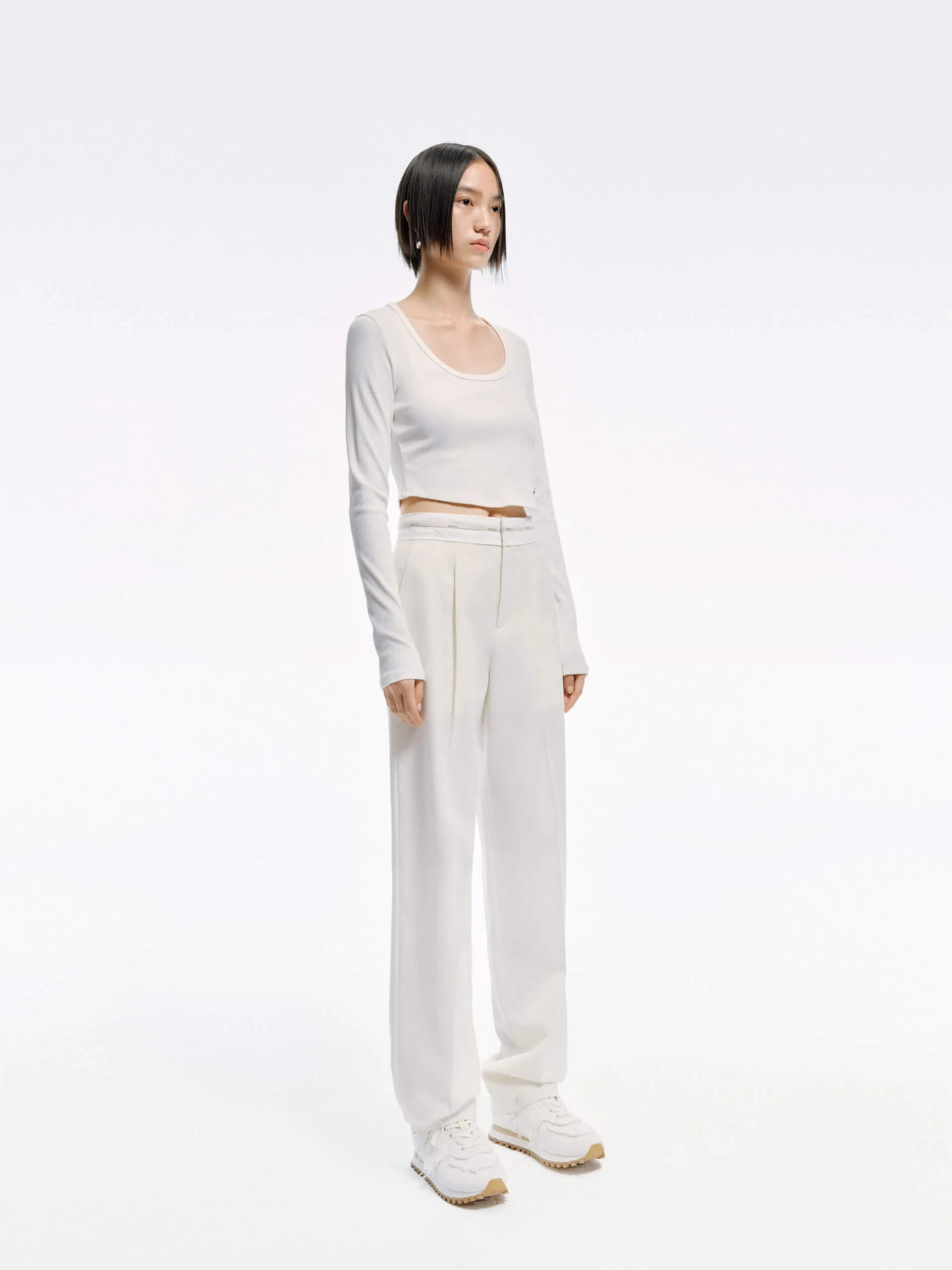 Contrast Waist Straight Pants