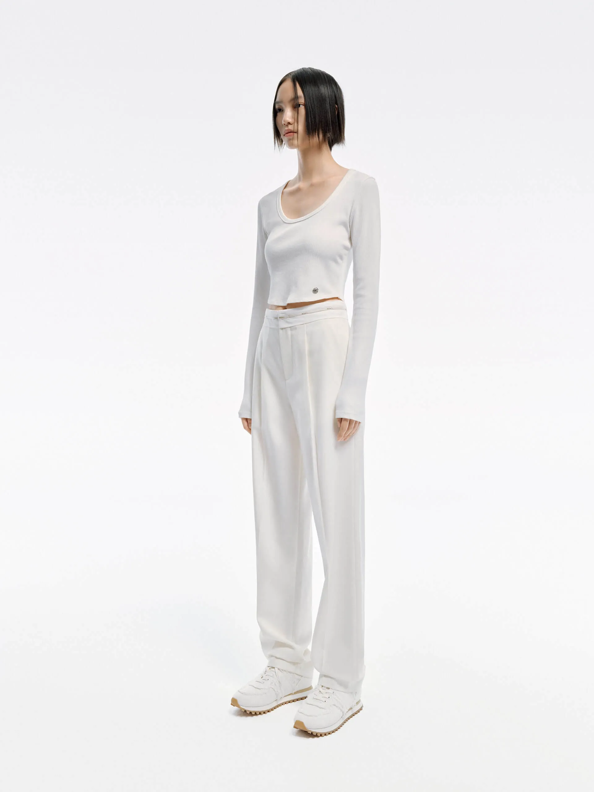 Contrast Waist Straight Pants