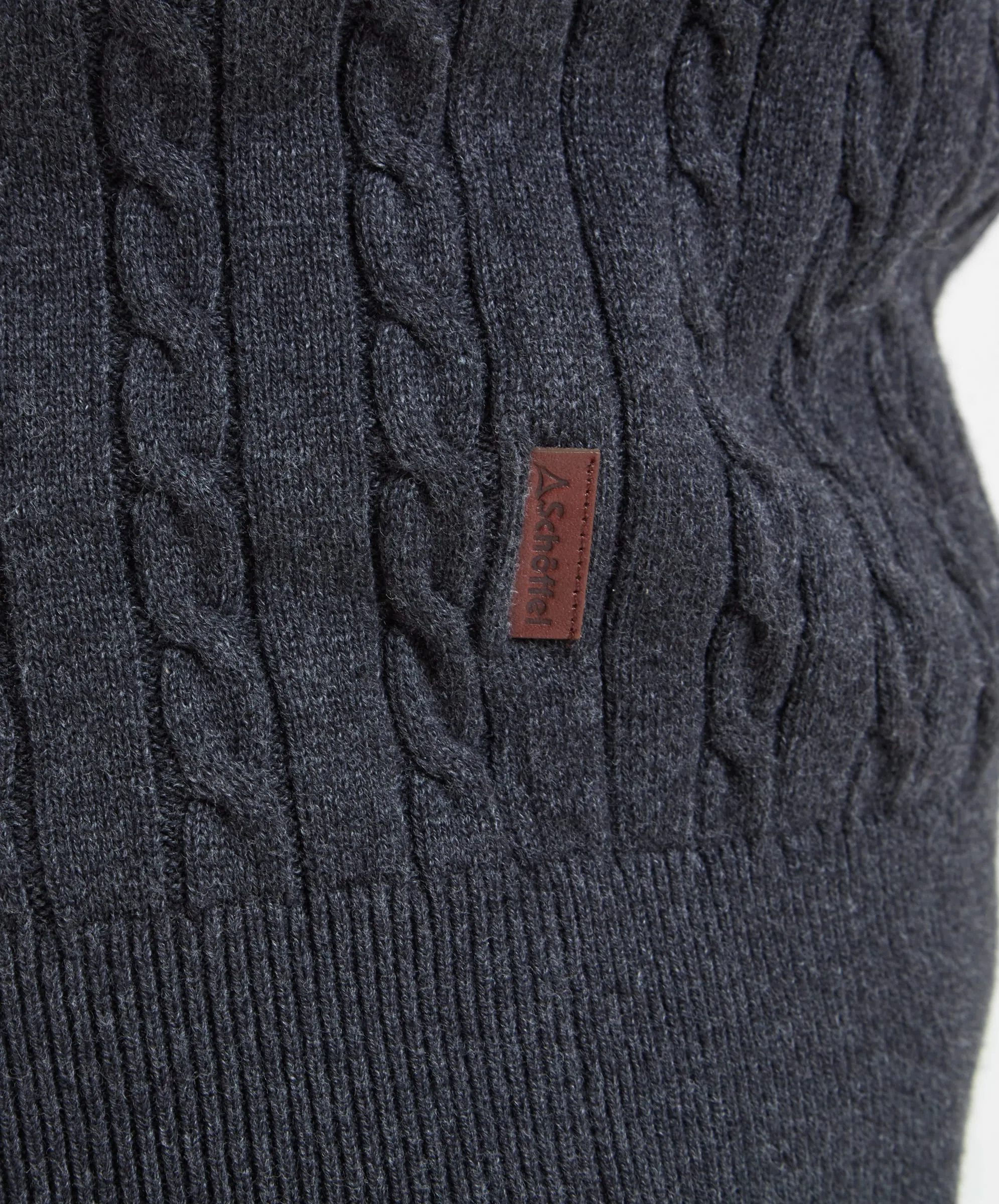 Cotton Cashmere Cable Quarter Zip Jumper - Charcoal