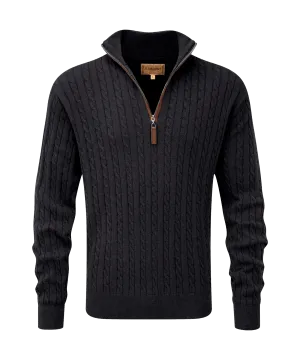 Cotton Cashmere Cable Quarter Zip Jumper - Charcoal