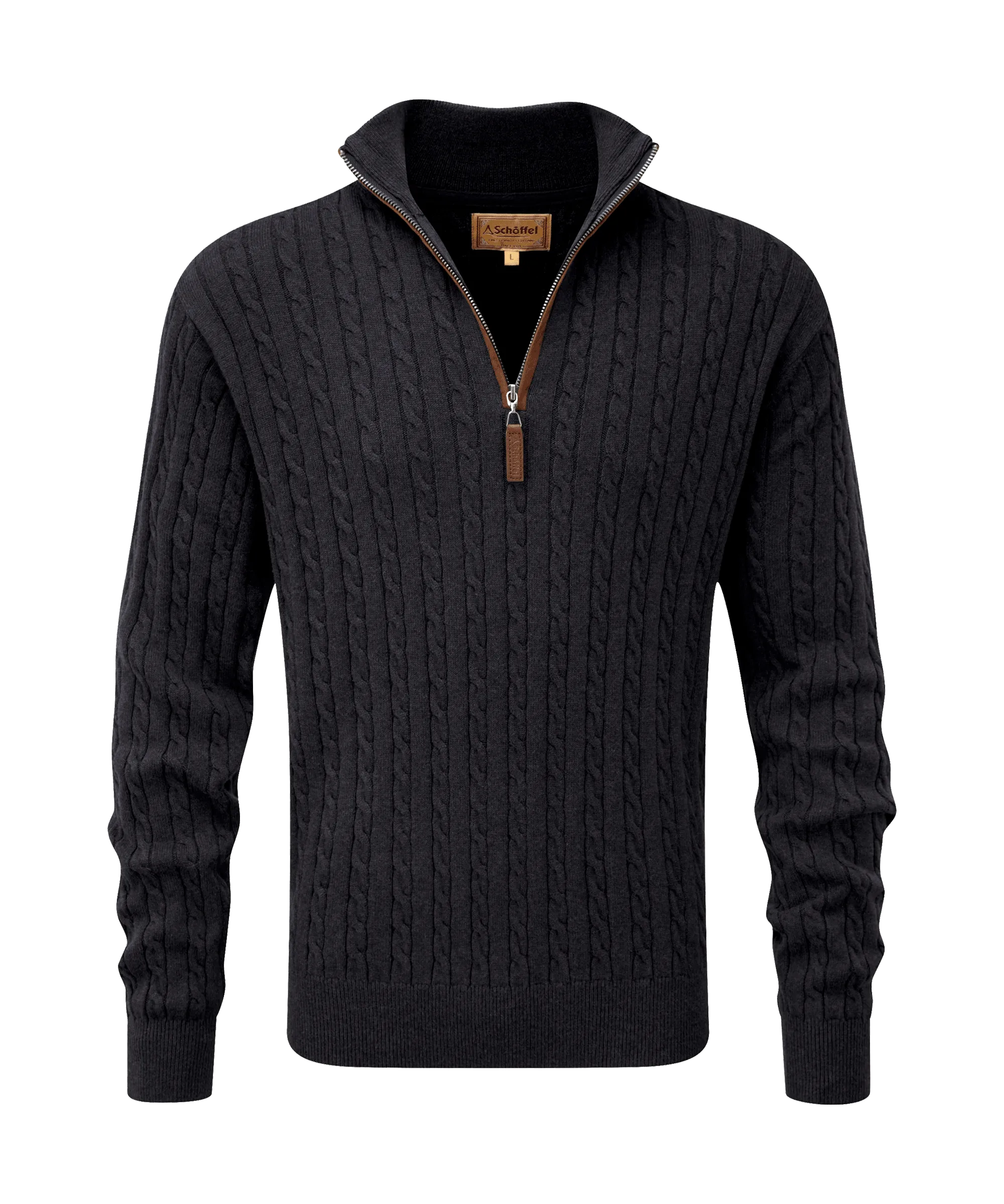 Cotton Cashmere Cable Quarter Zip Jumper - Charcoal