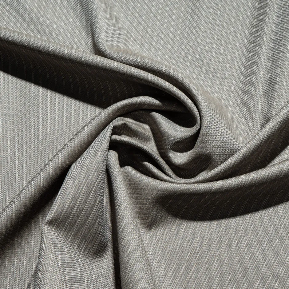 Cream Pinstripe Taupe Superfine Pure Wool Suiting