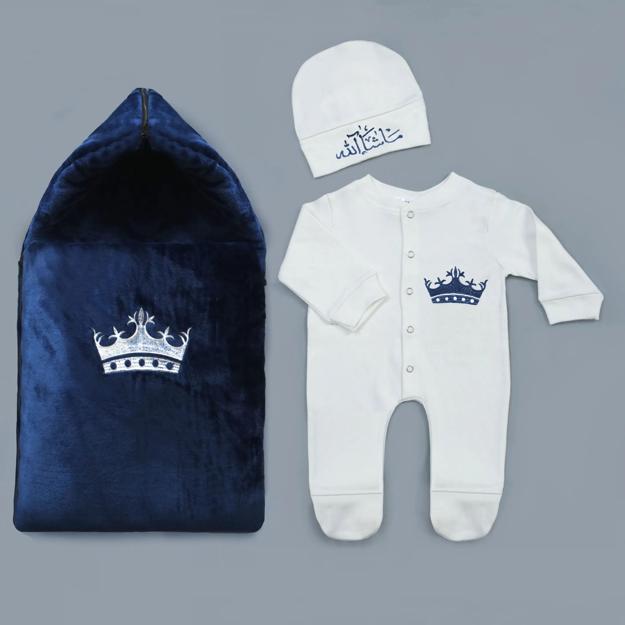 Crown Embroidered Fleece Baby Bundle