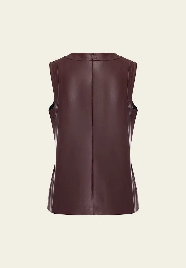 Dark Red Vegan Leather Sleeveless Top