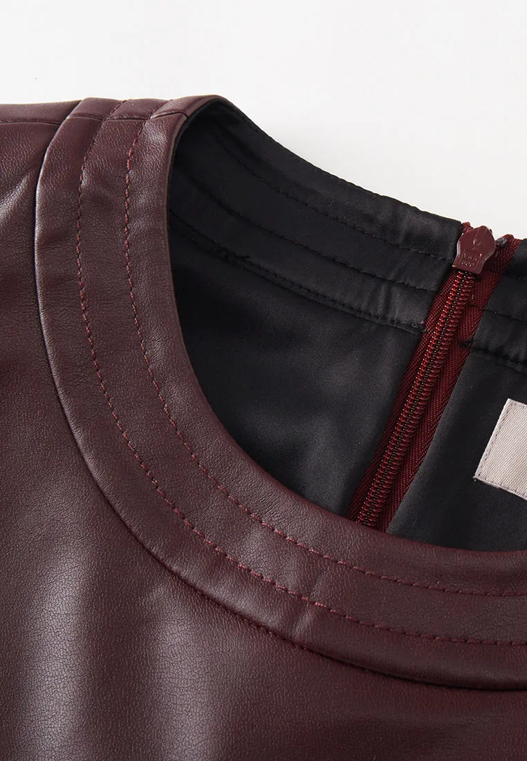 Dark Red Vegan Leather Sleeveless Top