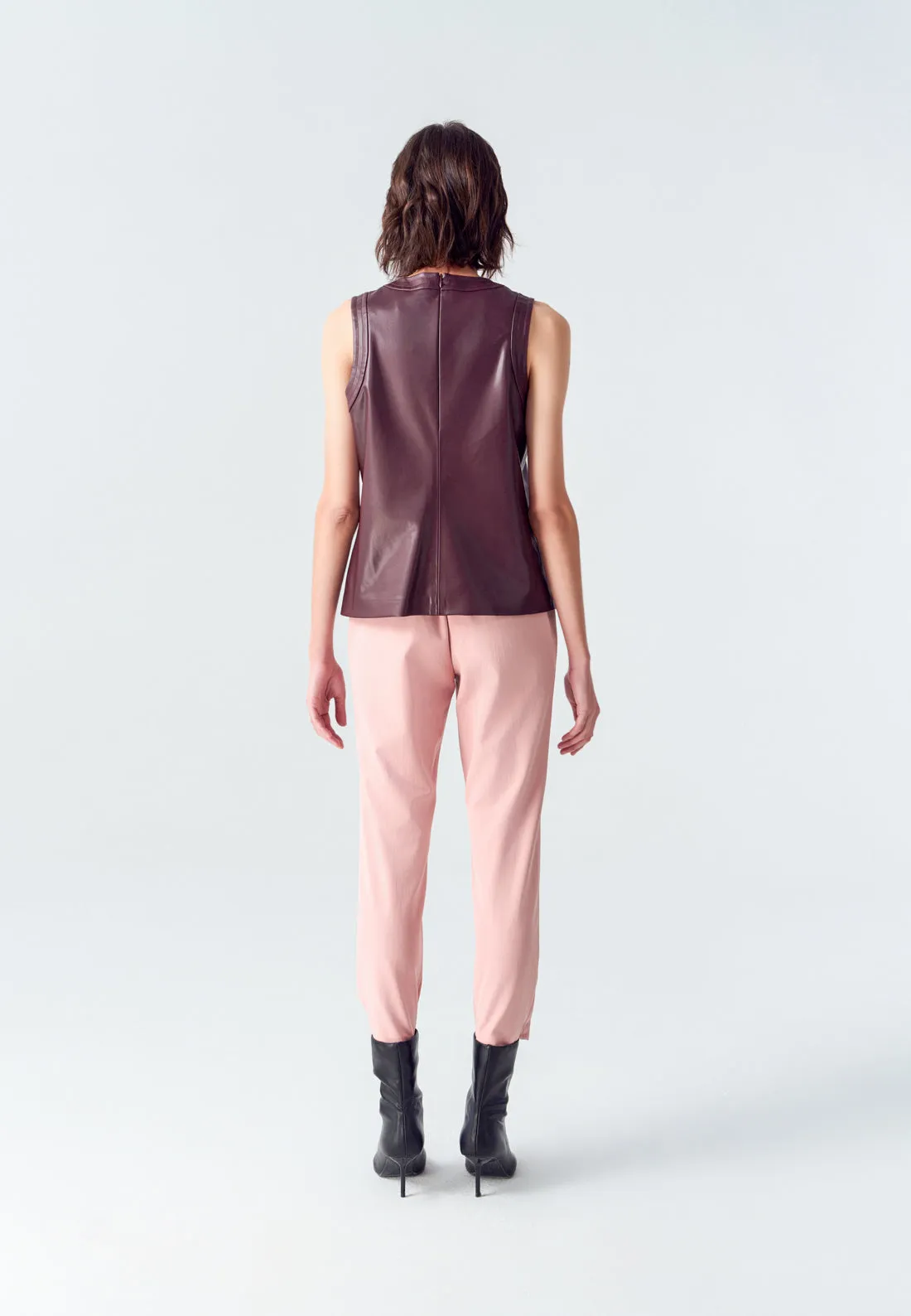 Dark Red Vegan Leather Sleeveless Top