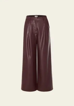 Dark Red Vegan Leather Wide Leg Pants