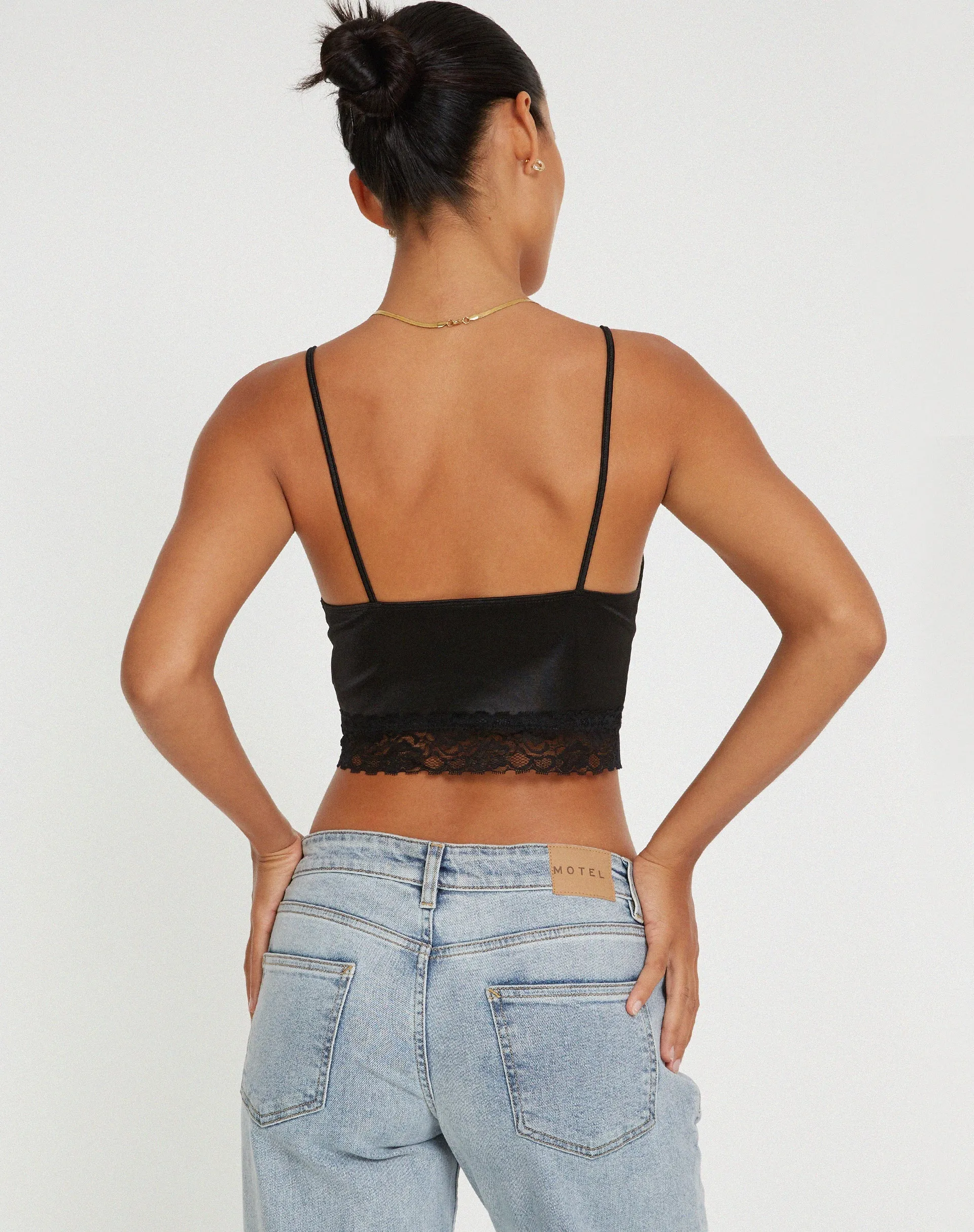 Datuk Crop Top in Satin Black