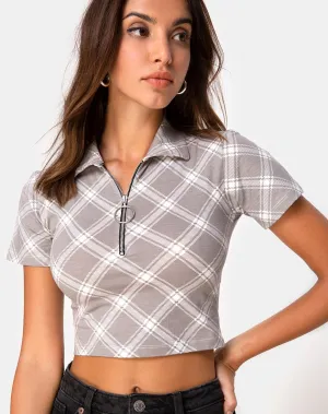 Dhen Crop Top in Grunge Check Taupe