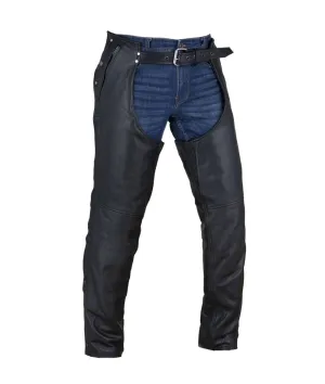 Dream Apparel Black Multi-Pocket Premium Cowhide Leather Chaps with removable lining