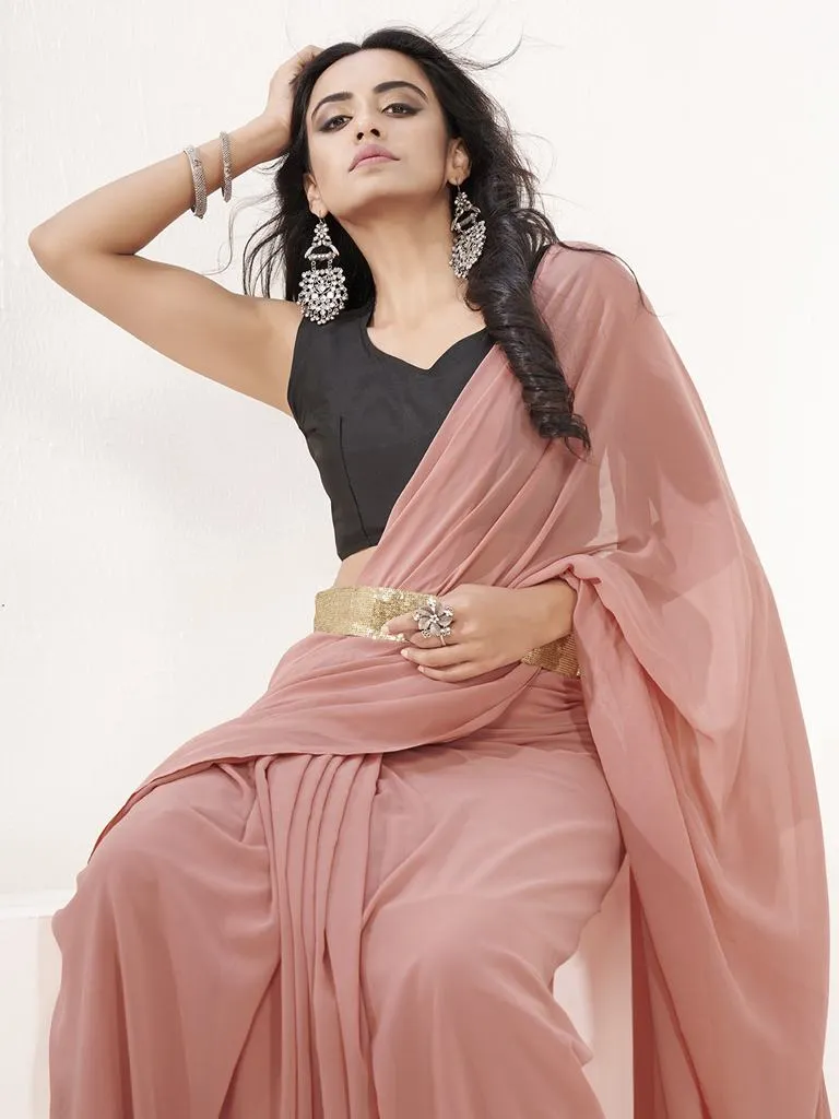 Dusty Pink Ready to Wear One Minute Lycra Saree