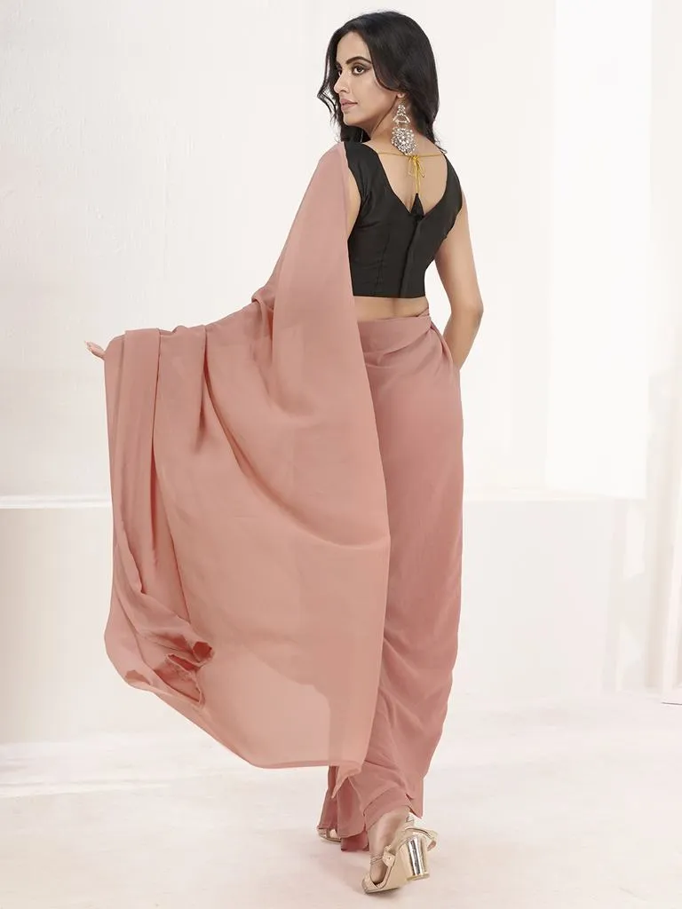 Dusty Pink Ready to Wear One Minute Lycra Saree