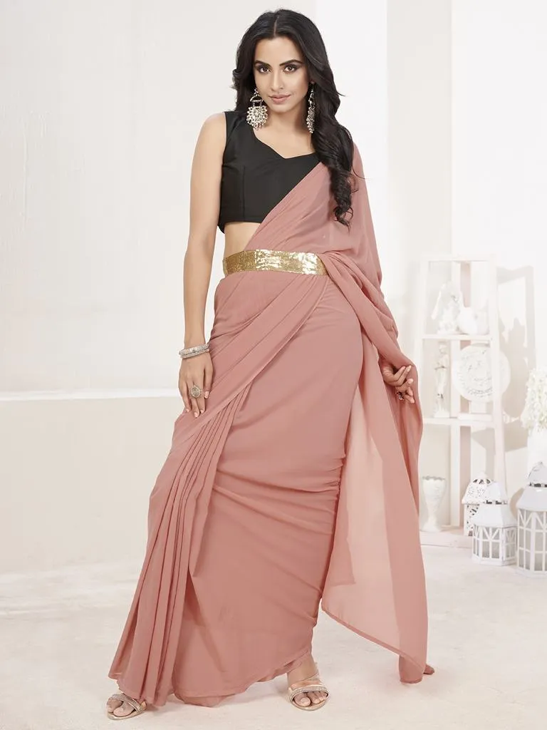 Dusty Pink Ready to Wear One Minute Lycra Saree