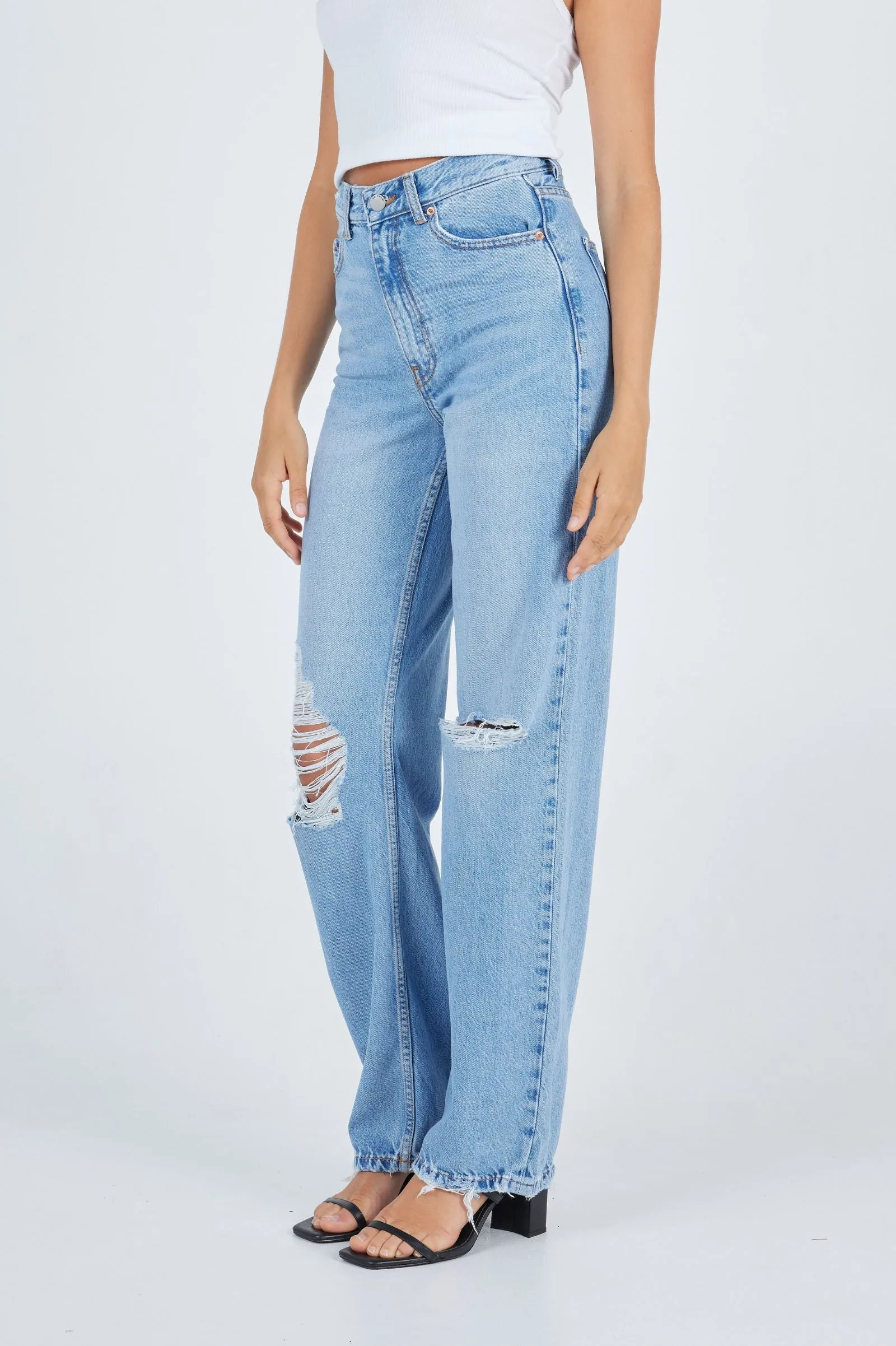 Echo Straight Jeans - Empress Sky Blue Rip