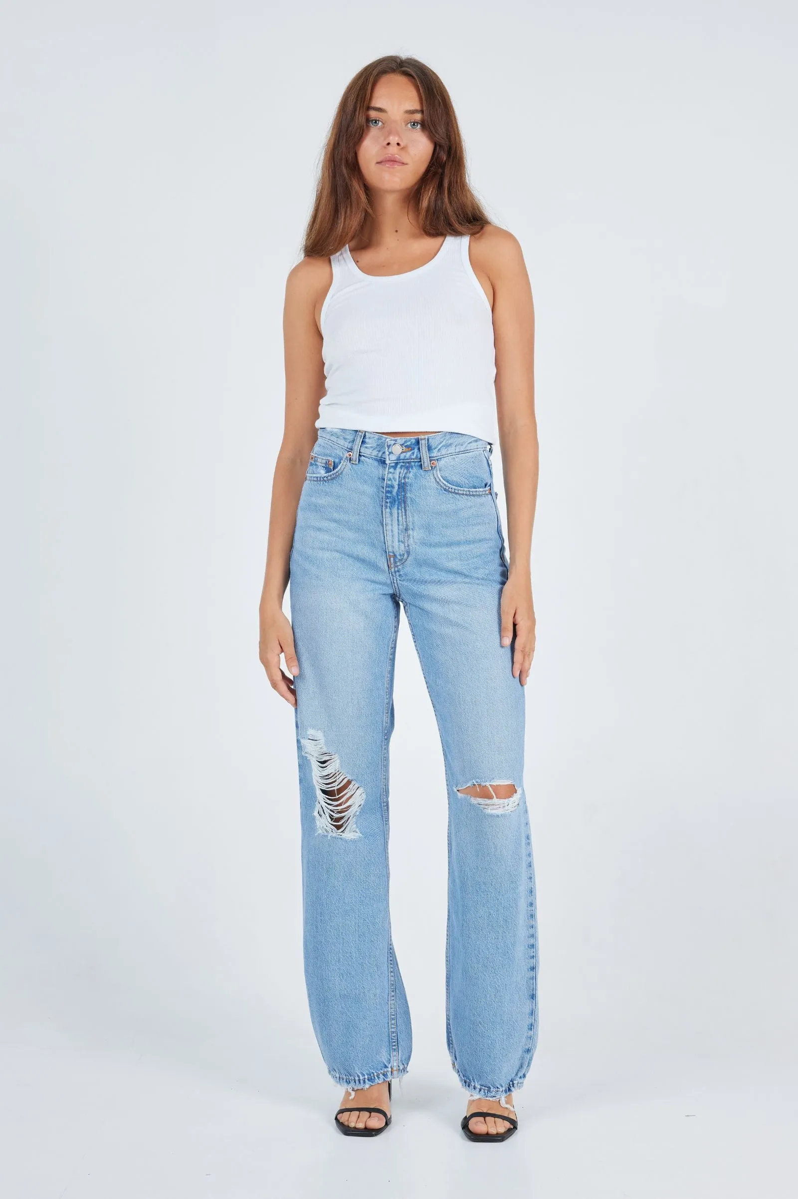 Echo Straight Jeans - Empress Sky Blue Rip