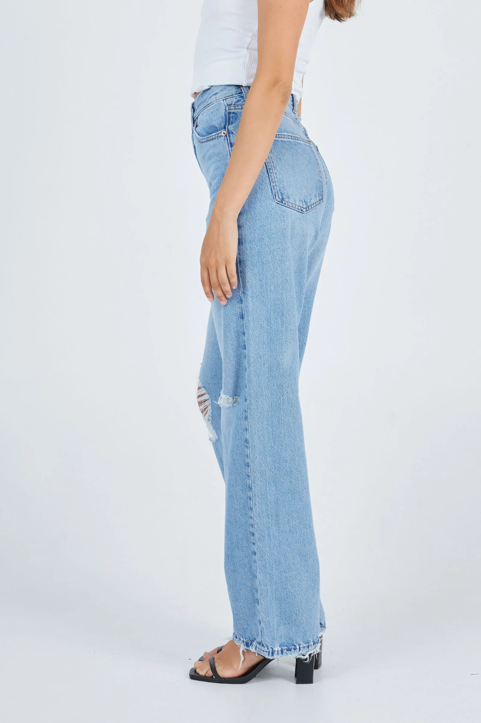 Echo Straight Jeans - Empress Sky Blue Rip