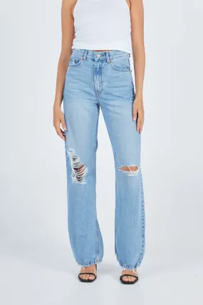 Echo Straight Jeans - Empress Sky Blue Rip