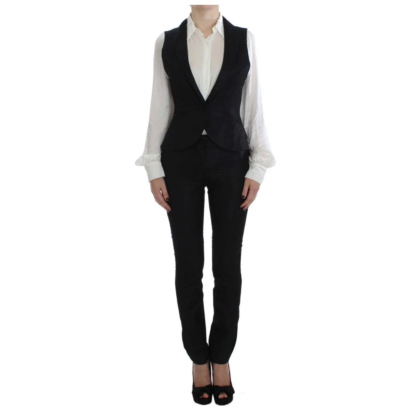 Exte Elegant Three-Piece Black Pants Suit