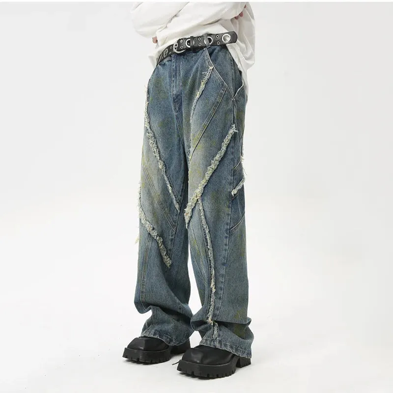 Fashion Summer New Men's Straight Denim Pants Korean Style Loose Pockets Zippers Male Casual Wide Leg Trousers 2024 9C6092