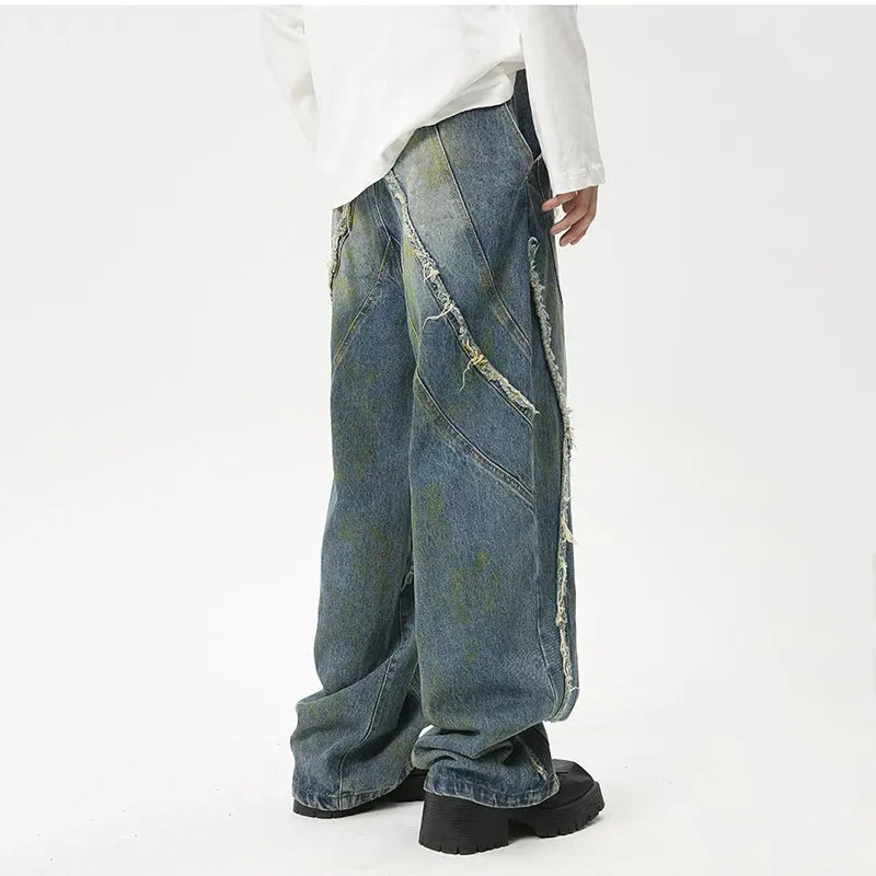 Fashion Summer New Men's Straight Denim Pants Korean Style Loose Pockets Zippers Male Casual Wide Leg Trousers 2024 9C6092