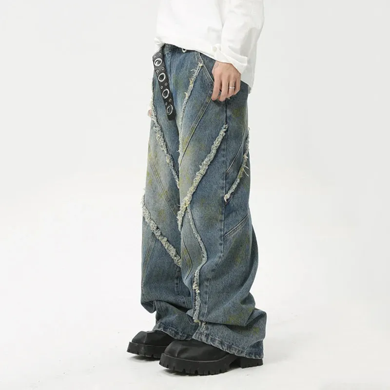 Fashion Summer New Men's Straight Denim Pants Korean Style Loose Pockets Zippers Male Casual Wide Leg Trousers 2024 9C6092