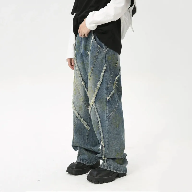 Fashion Summer New Men's Straight Denim Pants Korean Style Loose Pockets Zippers Male Casual Wide Leg Trousers 2024 9C6092