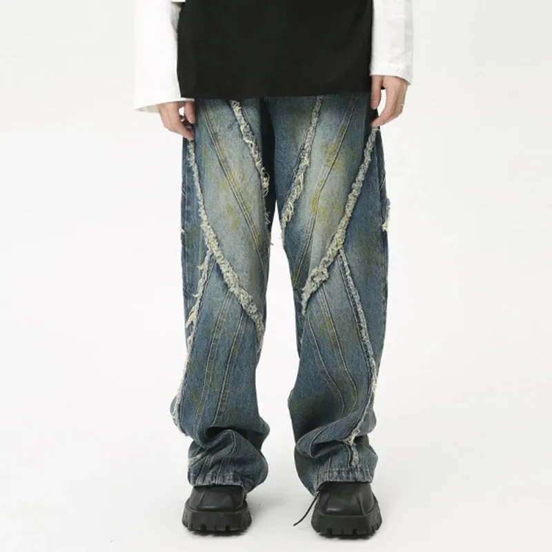 Fashion Summer New Men's Straight Denim Pants Korean Style Loose Pockets Zippers Male Casual Wide Leg Trousers 2024 9C6092