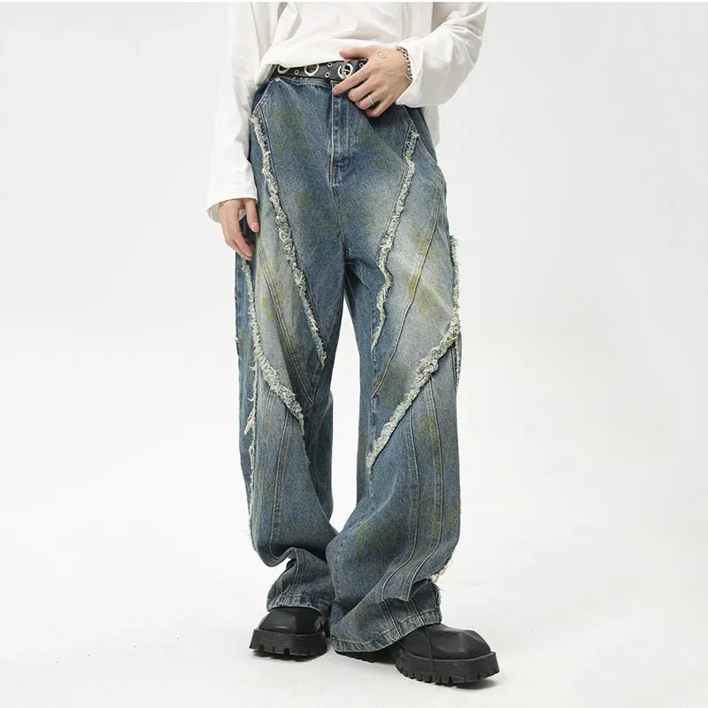 Fashion Summer New Men's Straight Denim Pants Korean Style Loose Pockets Zippers Male Casual Wide Leg Trousers 2024 9C6092