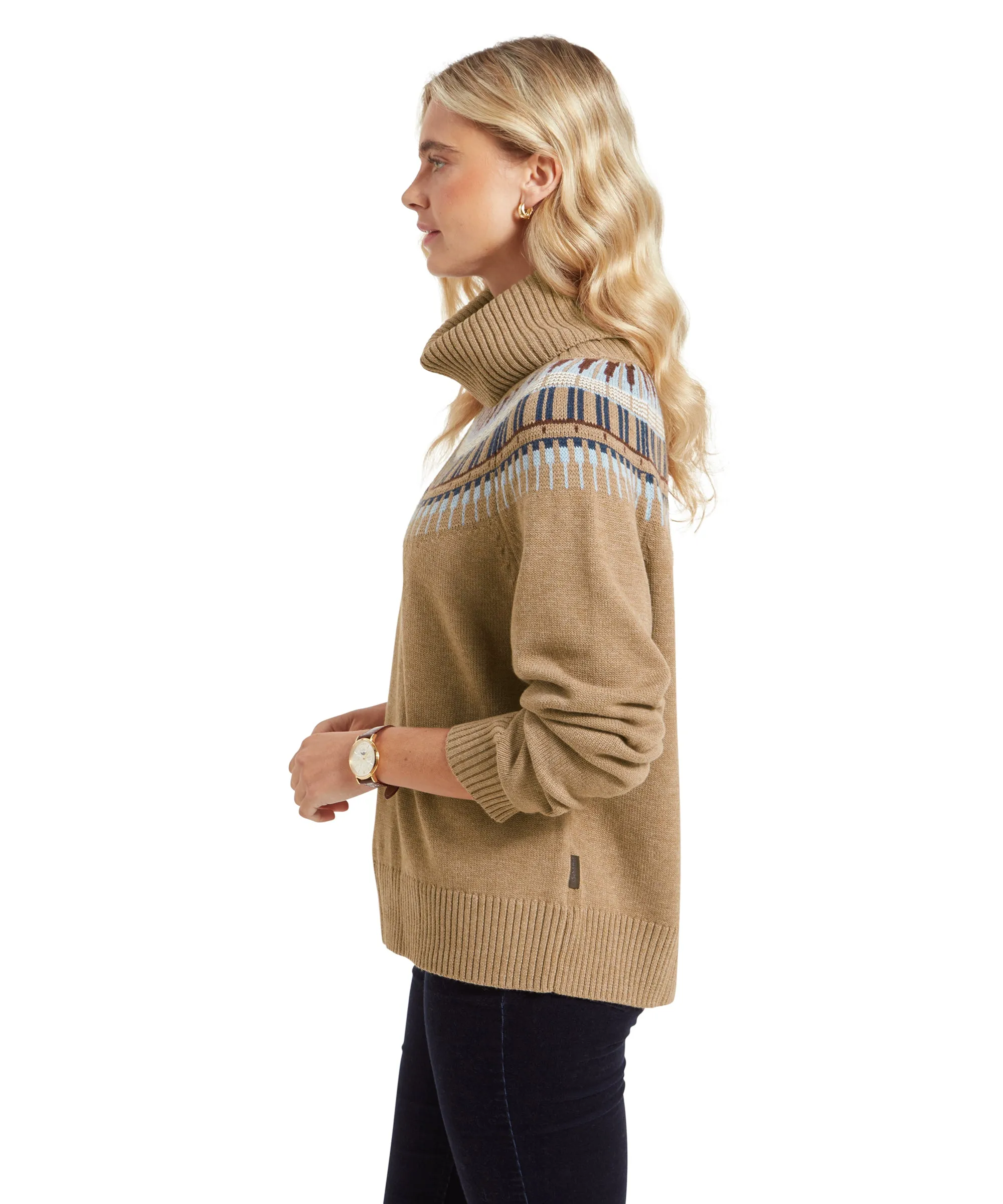 Filey Fairisle Roll Neck Jumper - Warm Sand