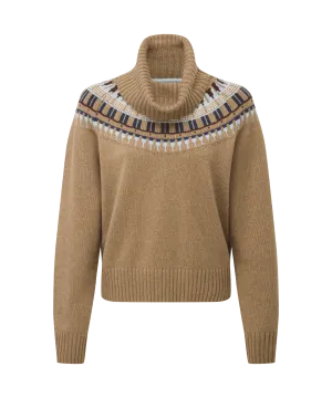 Filey Fairisle Roll Neck Jumper - Warm Sand