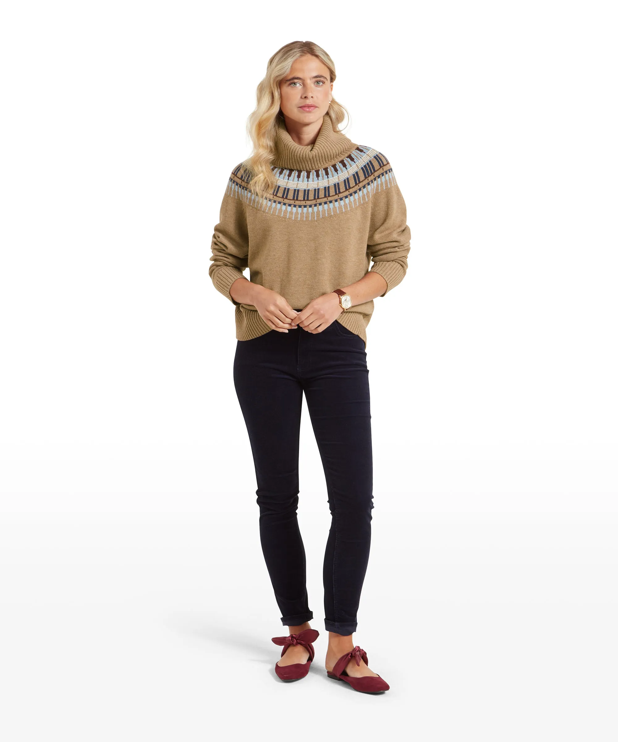 Filey Fairisle Roll Neck Jumper - Warm Sand