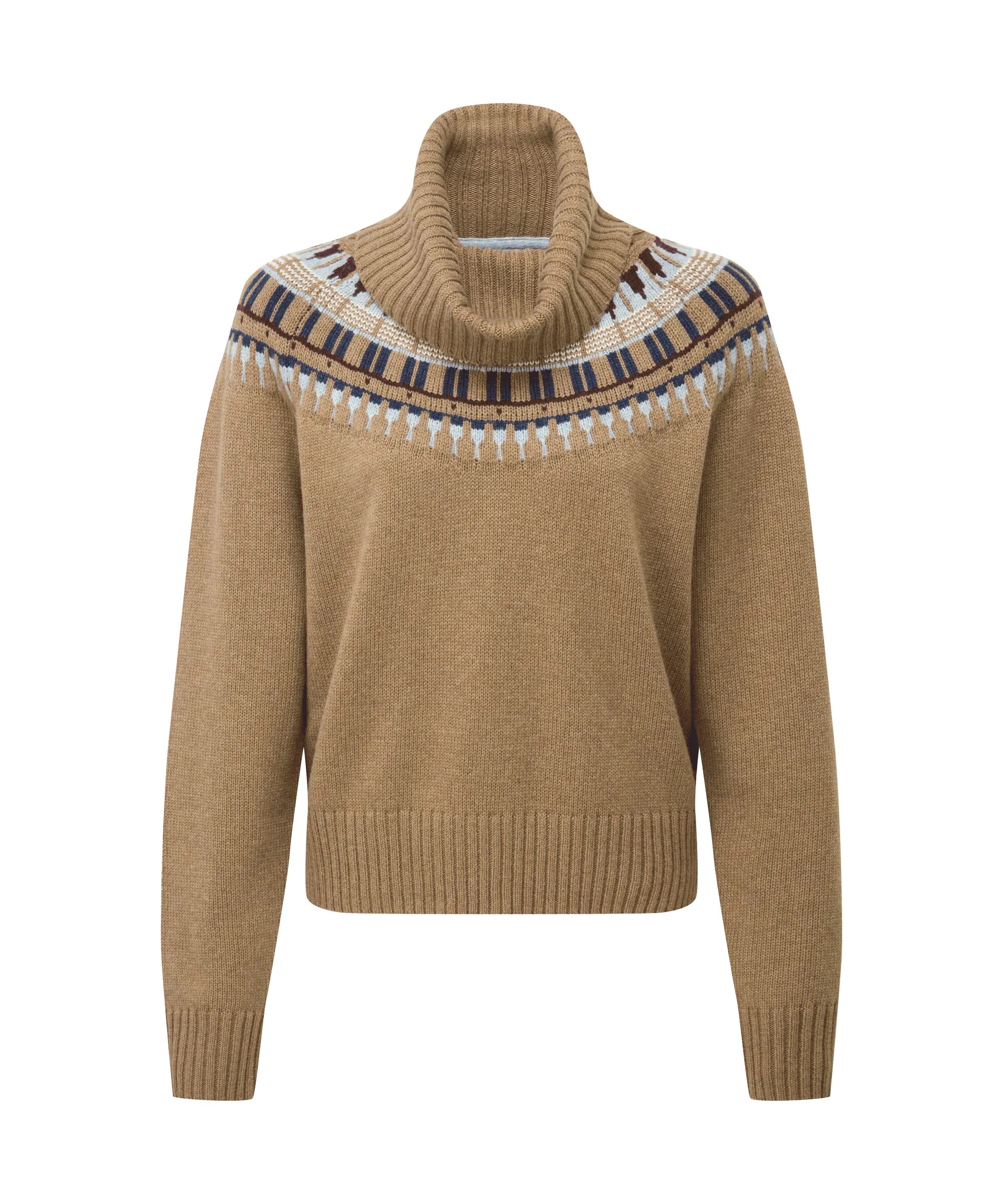 Filey Fairisle Roll Neck Jumper - Warm Sand